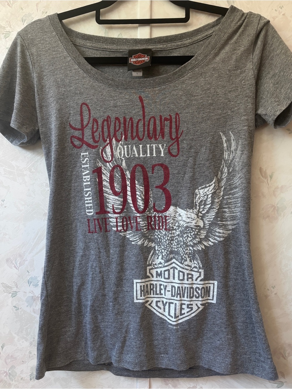 Harley-Davidson Gray Tee with Pink Script Logo